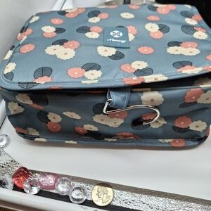 Makeup Narwey Flower Pattern Cosmetic Travel Bag by OVO - Blue and Pink